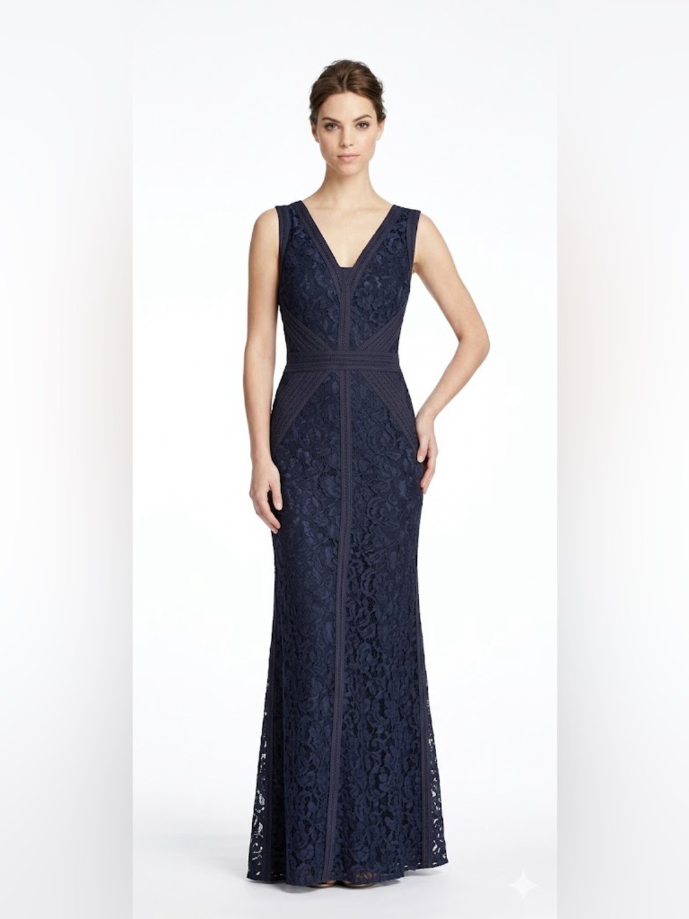 Tadashi Shoji Navy Lace V-Neck Gown size 10